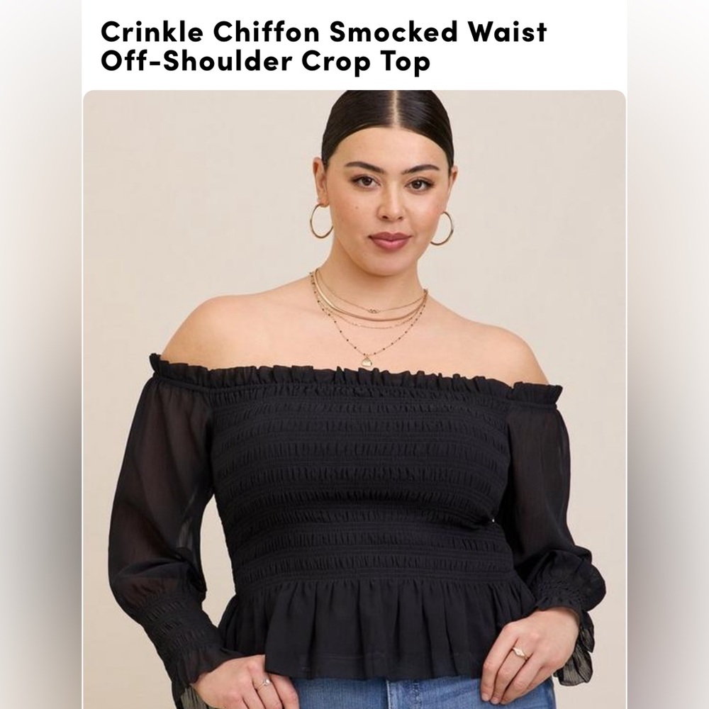 Crinkle Chiffon Smocked Waist Off-Shoulder Crop Top